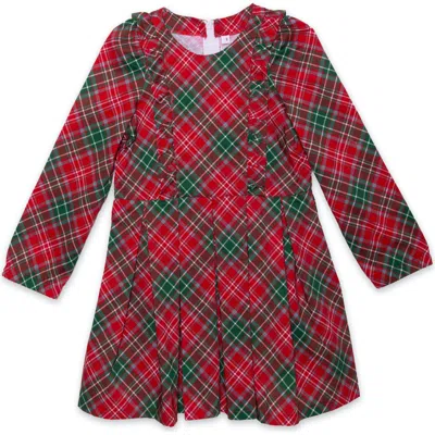 Worthy Threads Babies'  Long Sleeve Ruffle Dress In Red Green Plaid