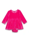 Worthy Threads Babies'  Stretch Velvet Long Sleeve Bubble Romper In Pink
