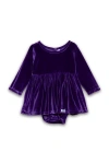Worthy Threads Stretch Velvet Long Sleeve Bubble Romper In Purple