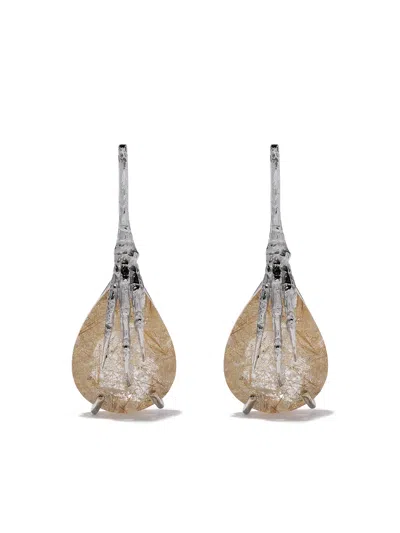 Wouters & Hendrix Gold 18kt Gold Quartz Claw Rutilated Earrings In White Gold