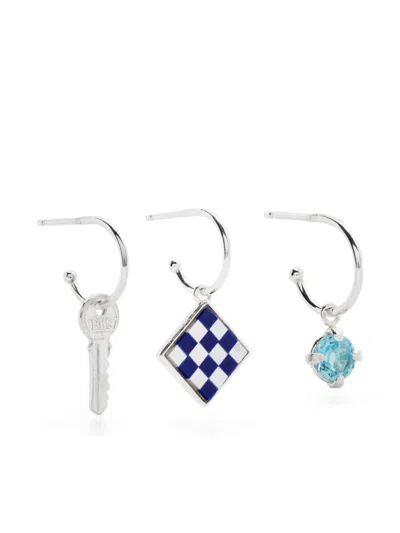 Wouters & Hendrix Mosaic And Topaz Hoop Earrings In Silver