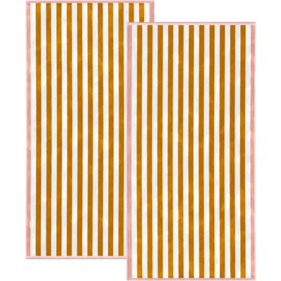 Woven & Weft 2-pack Stripe Oversize Beach Towels In Marigold/dusty Rose
