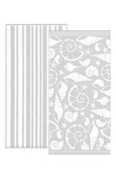 Woven & Weft 2-pack Assorted Beach Towels In Grey/ White Seashells / Stripe