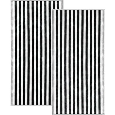 Woven & Weft 2-pack Stripe Oversize Beach Towels In Black / Grey