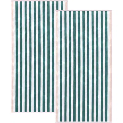 Woven & Weft 2-pack Stripe Oversize Beach Towels In Mineral Blue / Blush