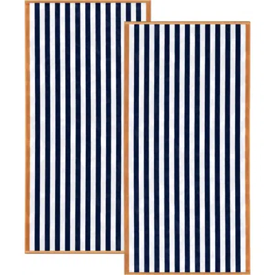Woven & Weft 2-pack Stripe Oversize Beach Towels In Stone Blue / Clay