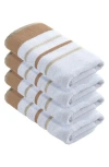 Woven & Weft Cotton Textured Stripe 4-pack Hand Towel Set In Clay/taupe