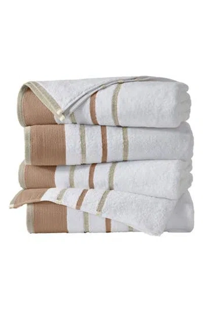 Woven & Weft Cotton Textured Stripe 4-pack Hand Towel Set In Dusty Rose/cappuccino
