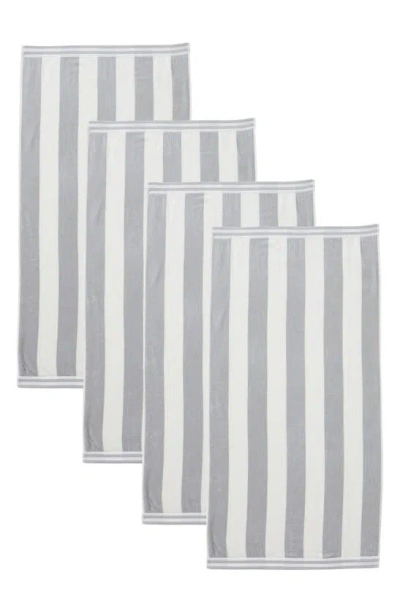 Woven & Weft 4-pack Pastel Cabana Stripe Bath Towels In Pale Grey