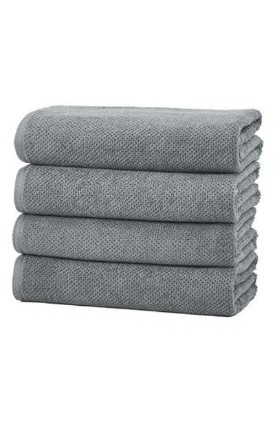 Woven & Weft Cotton 4-pack Textured Bath Towel Set In Dark Grey