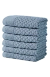 Woven & Weft 6-pack Diamond Textured Hand Towels In Blue