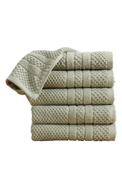 Woven & Weft 6-pack Checker Texture Hand Towels In Green