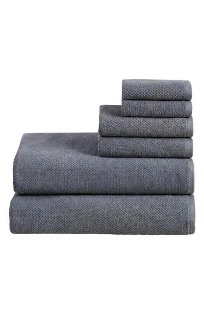 Woven & Weft 6-piece Cotton Textured Bath Sheet Set In Blue
