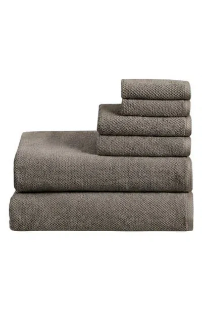 Woven & Weft 6-piece Cotton Textured Bath Sheet Set In Dark Grey