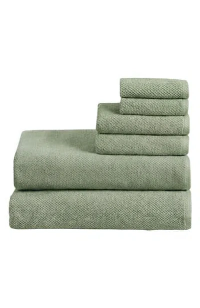 Woven & Weft 6-piece Cotton Textured Bath Sheet Set In Eucalyptus
