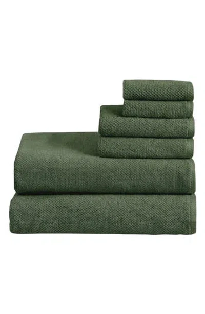 Woven & Weft 6-piece Cotton Textured Bath Sheet Set In Forest Green
