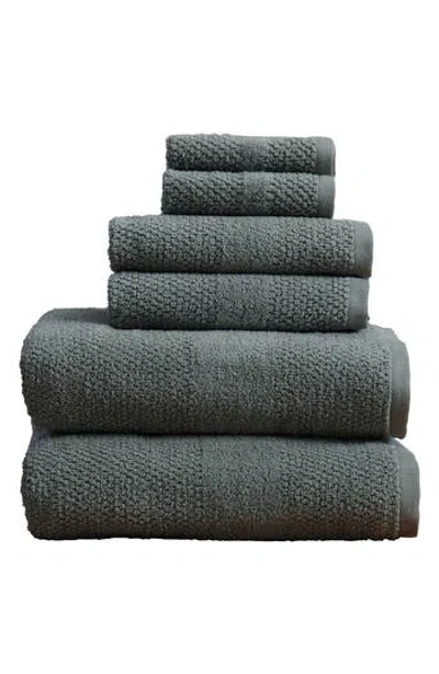 Woven & Weft 6-piece Textured Weave Cotton Bath Towel Set In Blue