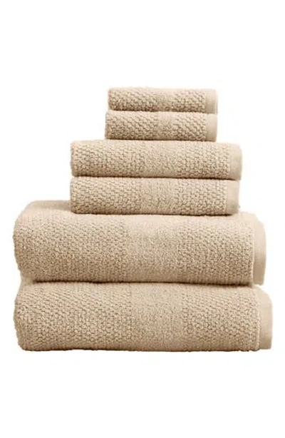Woven & Weft 6-piece Textured Weave Cotton Bath Towel Set In Brown