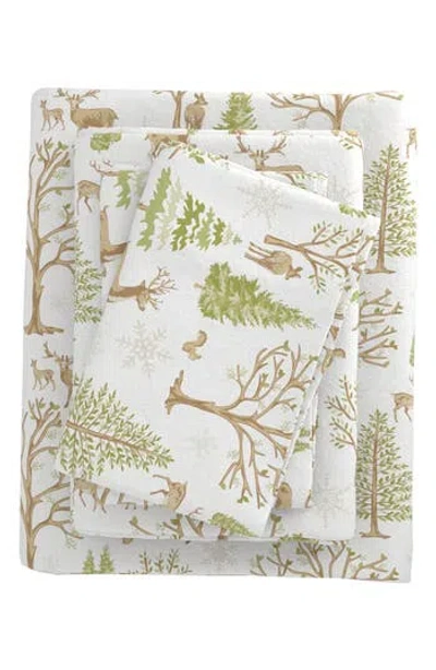 Woven & Weft Animal Lodge Cotton Flannel Sheet Set In Green