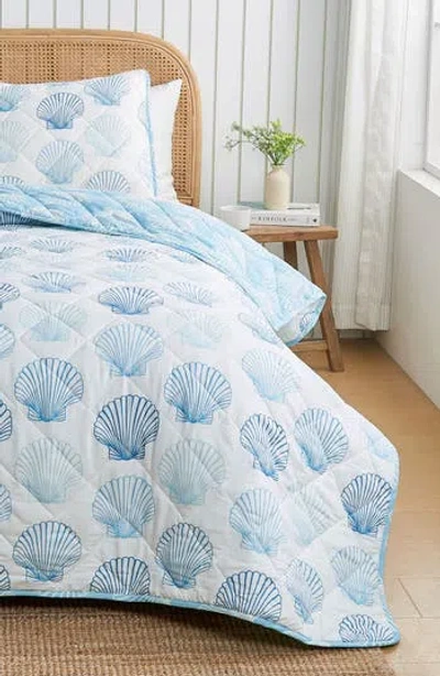 Woven & Weft Blue Seashells Reversible Microfiber Quilt Set