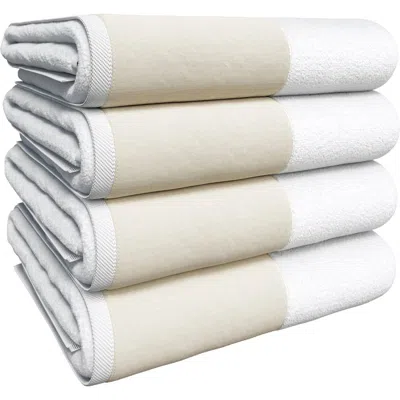 Woven & Weft Border 4-piece Cotton Bath Towels In White