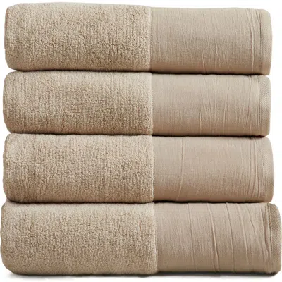 Woven & Weft Border 4-pack Cotton Bath Towels In Brown