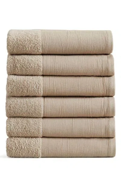 Woven & Weft Border 6-pack Cotton Hand Towels In Brown