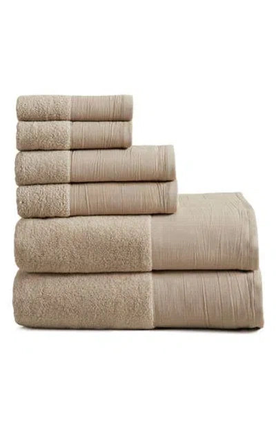 Woven & Weft Border 6-piece Cotton Towel Set In Gray