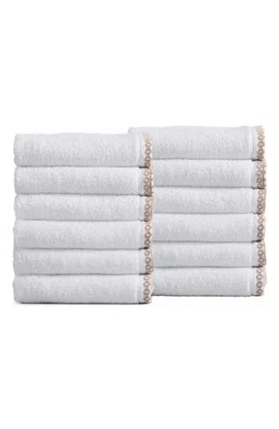 Woven & Weft Border Stitch 12-pack Cotton Hand Towels In White