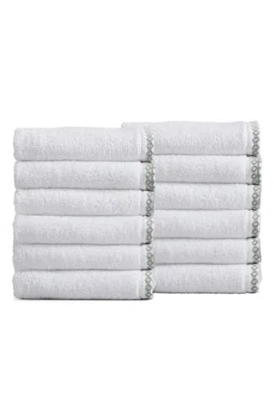 Woven & Weft Border Stitch 12-pack Cotton Hand Towels In White