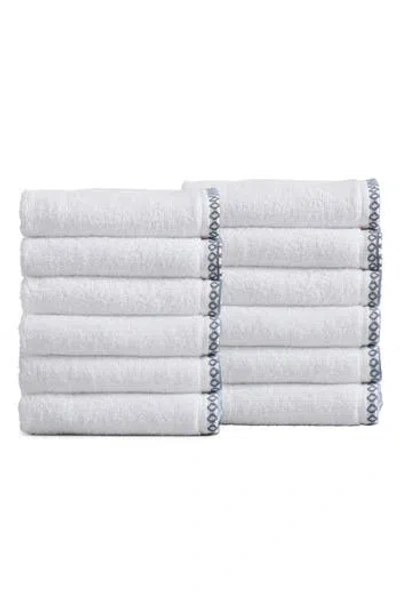 Woven & Weft Border Stitch 12-pack Cotton Hand Towels In White