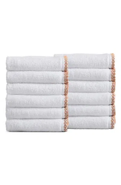 Woven & Weft Border Stitch 12-pack Cotton Hand Towels In White