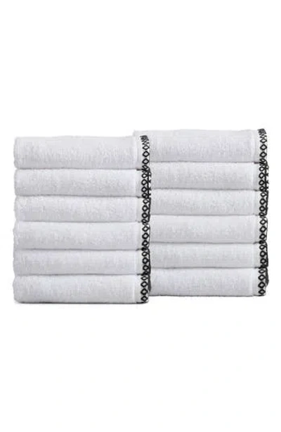 Woven & Weft Border Stitch 12-pack Cotton Hand Towels In White