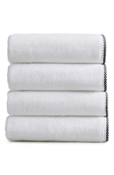 Woven & Weft Border Stitch 4-pack Cotton Bath Towels In White
