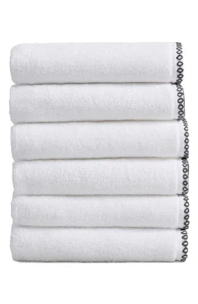 Woven & Weft Border Stitch 6-pack Cotton Hand Towels In White