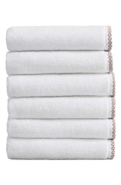 Woven & Weft Border Stitch 6-pack Cotton Hand Towels In White