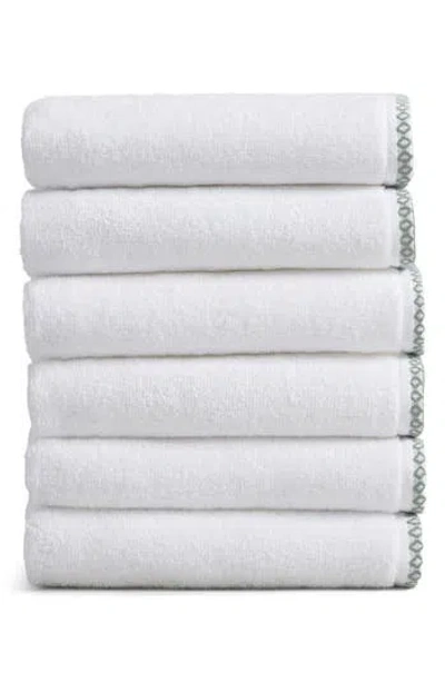 Woven & Weft Border Stitch 6-pack Cotton Hand Towels In White