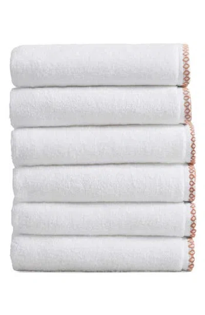 Woven & Weft Border Stitch 6-pack Cotton Hand Towels In White