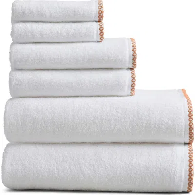 Woven & Weft Border Stitch 6-piece Cotton Towel Set In White