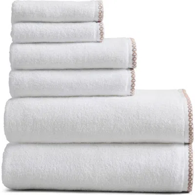 Woven & Weft Border Stitch 6-piece Cotton Towel Set In White