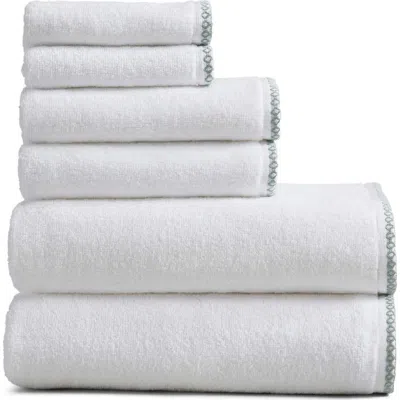 Woven & Weft Border Stitch 6-piece Cotton Towel Set In White