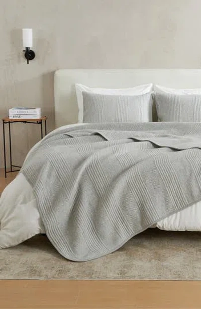 Woven & Weft Channel Stitch Jersey Quilt Set In Heathered Light Grey