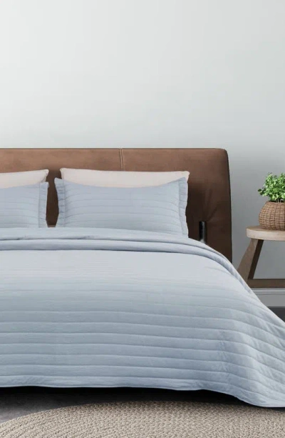 Woven & Weft Channel Stitch Quilt Set In Chambray Blue