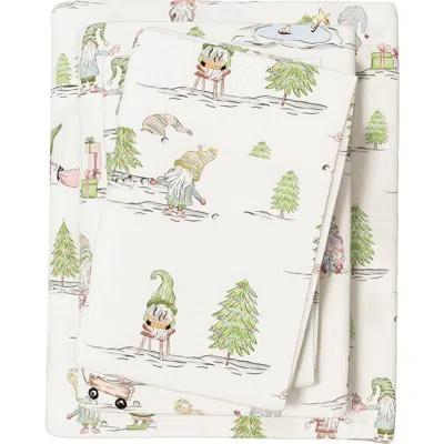 Woven & Weft Cheerful Christmas 4-piece Flannel Bed Sheet Set In White