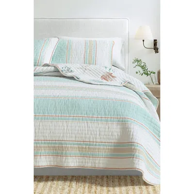 Woven & Weft Coastal Print Cotton Quilt & Sham Set In Flag Stripe/kelp Breeze