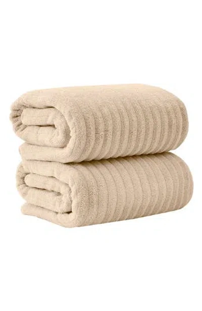 Woven & Weft Combed Cotton 2-pack Bath Towels In Brown