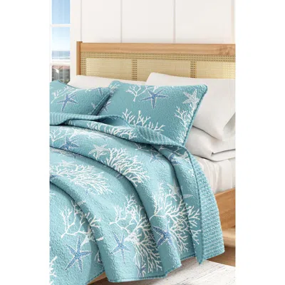 Woven & Weft Coral Starfish Reversible Microfiber Quilt Set In Blue
