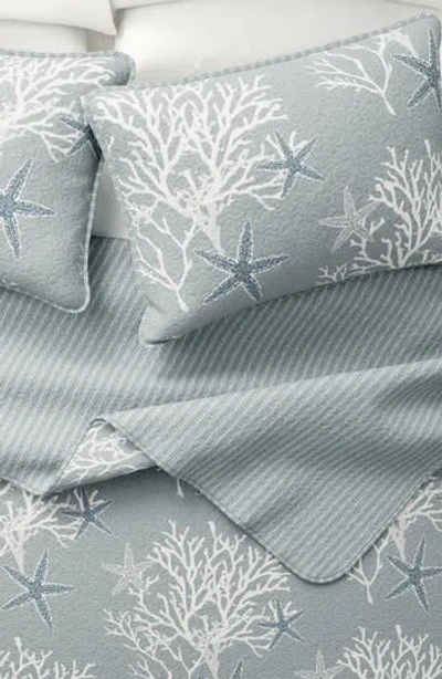 Woven & Weft Coral Starfish Reversible Microfiber Quilt Set In Blue