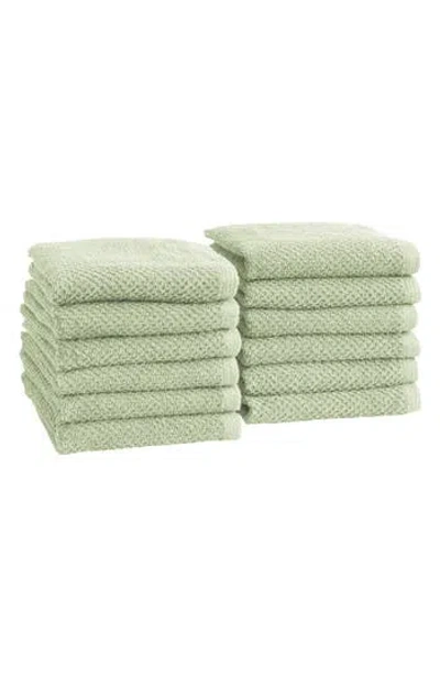 Woven & Weft Cotton 12-pack Textured Washcloths In Pale Green