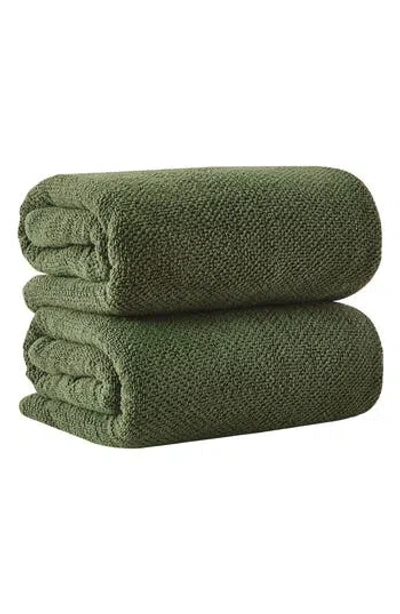 Woven & Weft Cotton 2-pack Oversized Bath Sheet Set In Green